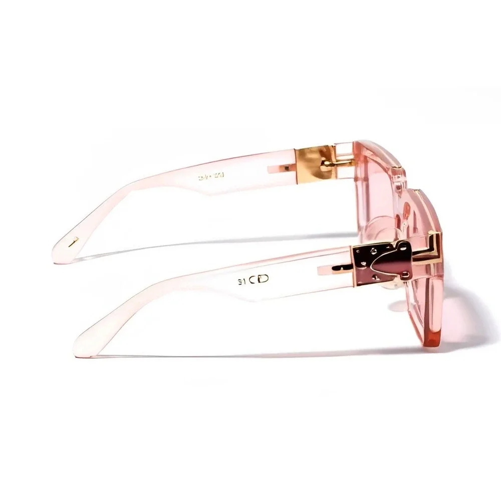 Womens Oversized Square Pink‎ Sunglasses Gold Hardware Transparent Tinted Shades